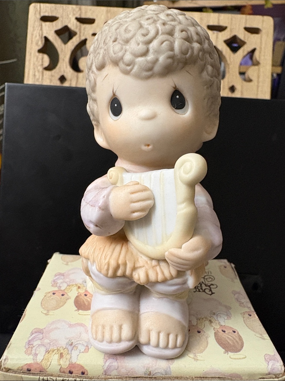 Precious Moments Figurine in Cream and Pink Playing Harp